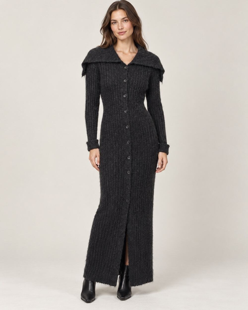 Vintage Guess Collection 50% Mohair Maxi Cardigan Dress S Black 90s Y2K